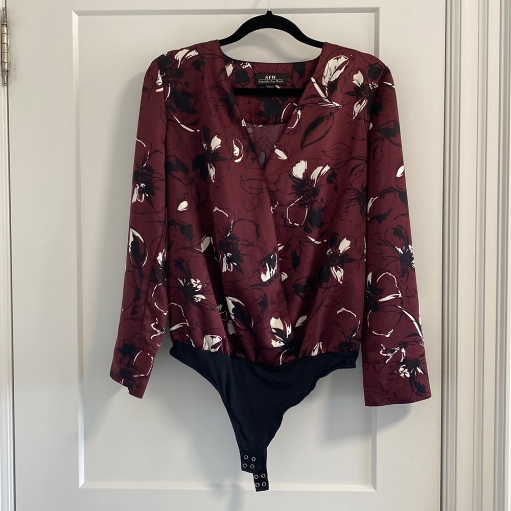 SFW Floral Wrap Blouse Bodysuit in Medium (NWOT)